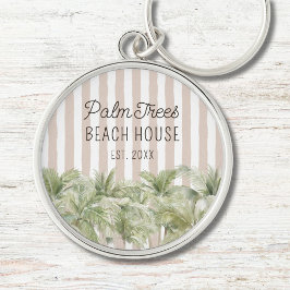 Tropische palmbomen Beige Stripes Beach House Sleutelhanger
