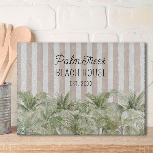 Tropische palmbomen Beige Stripes Beach House Snijplank