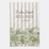 Tropische palmbomen Beige Stripes Beach House Theedoek (Verticaal)