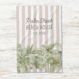 Tropische palmbomen Beige Stripes Beach House Theedoek