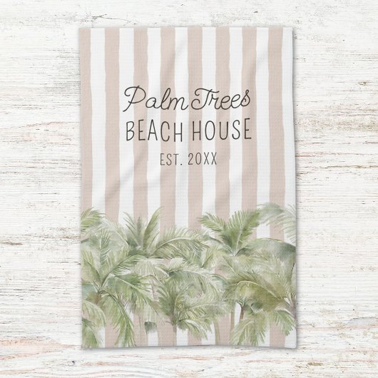 Tropische palmbomen Beige Stripes Beach House Theedoek