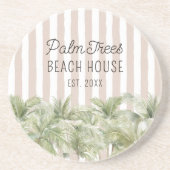 Tropische palmbomen Beige Stripes Beach House Zandsteen Onderzetter (Voorkant)
