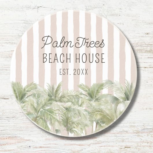 Tropische palmbomen Beige Stripes Beach House Zandsteen Onderzetter