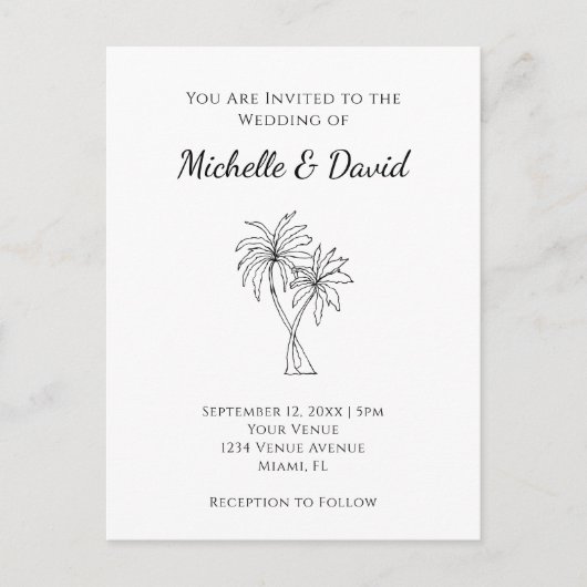 Tropische palmbomen bestemming bruiloft uitnodigin briefkaart (Voorkant)