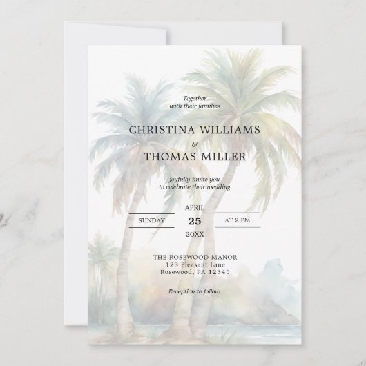 Tropische palmbomen bestemming bruiloft uitnodigin kaart (Voorkant)