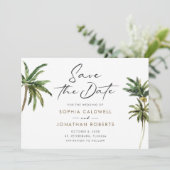 Tropische palmbomen bestemming huwelijk save the date (Staand voorkant)