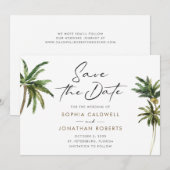 Tropische palmbomen bestemming huwelijk save the date (Voorkant / Achterkant)