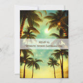 Tropische palmbomen bij zonsondergang bruiloft kaart (Achterkant)