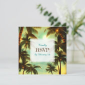 Tropische palmbomen bij zonsondergang bruiloft kaart (Staand voorkant)