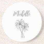 Tropische Palmbomen Bladerbloemig Botanisch Gepers Zandsteen Onderzetter (Voorkant)