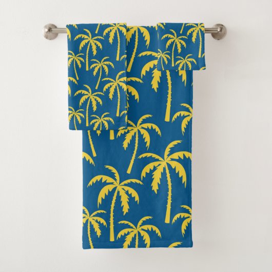 Tropische palmbomen Blauw Geel Beach Island Bad Handdoek (Insitu)