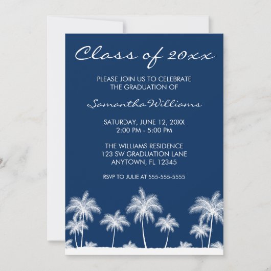 Tropische palmbomen Blauw Graduation Party Kaart (Voorkant)
