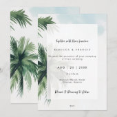 Tropische palmbomen Blauwe lucht bruiloft uitnodig Kaart (Voorkant / Achterkant)