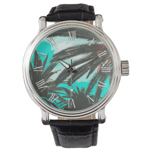 Tropische palmbomen Blauwgroen lucht   MANNEN Horloge