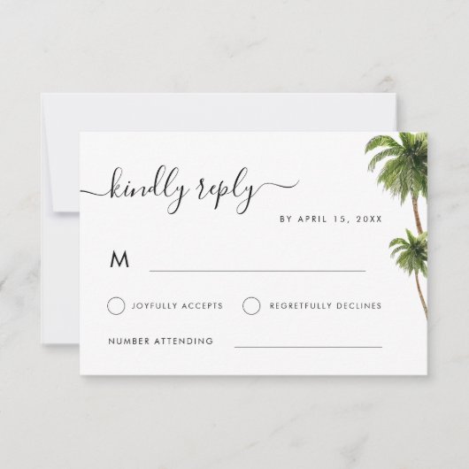 Tropische palmbomen Boho Beach Bestemming Bruiloft RSVP Kaartje (Voorkant)