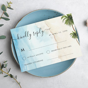 Tropische palmbomen Boho Beach Bestemming Bruiloft RSVP Kaartje