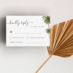 Tropische palmbomen Boho Beach Bestemming Bruiloft RSVP Kaartje