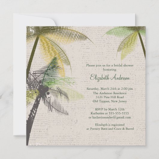 Tropische palmbomen Bridal Shower Invitation Kaart (Voorkant)