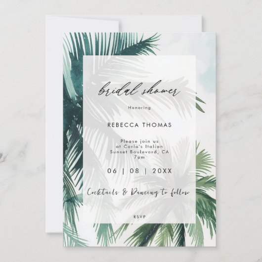 Tropische palmbomen Bruids Douche Uitnodiging (Voorkant)
