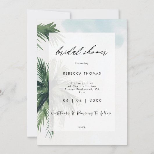 Tropische palmbomen Bruids Douche Uitnodiging (Voorkant)
