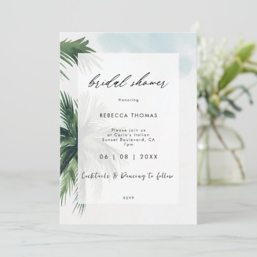 Tropische palmbomen Bruids Douche Uitnodiging (Staand voorkant)