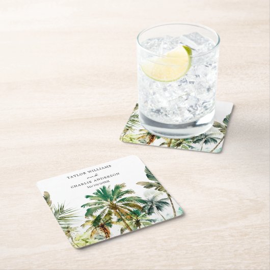 Tropische palmbomen bruiloft kartonnen onderzetters (Insitu)