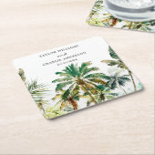 Tropische palmbomen bruiloft kartonnen onderzetters (Schuin)