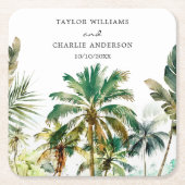 Tropische palmbomen bruiloft kartonnen onderzetters (Voorkant)
