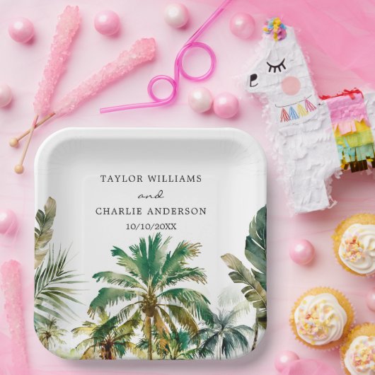 Tropische palmbomen bruiloft papieren bordje (Feest)