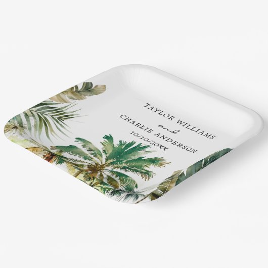 Tropische palmbomen bruiloft papieren bordje (Gebogen)