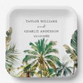 Tropische palmbomen bruiloft papieren bordje (Voorkant)