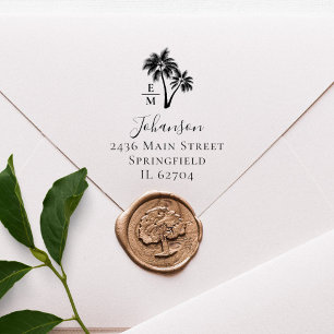 tropische palmbomen bruiloft retour adres rubberstempel
