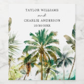 Tropische palmbomen bruiloft wijn etiket (Enkel label)