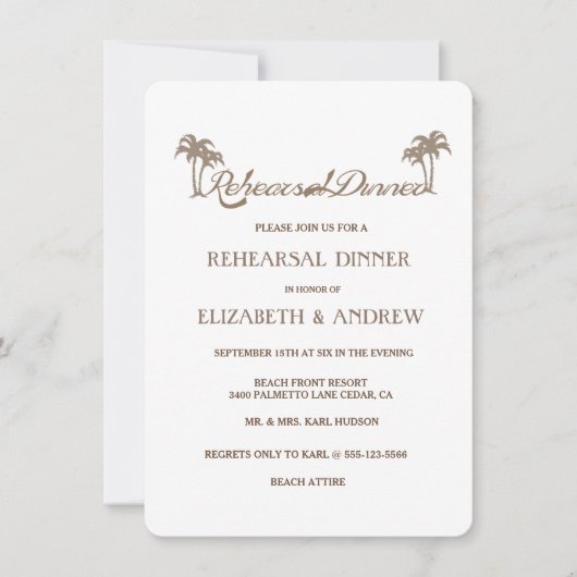 Tropische palmbomen, buikrepetitie, diner kaart (Voorkant)