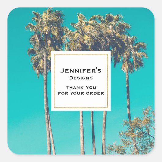 Tropische palmbomen California Retro Business Vierkante Sticker (Voorkant)