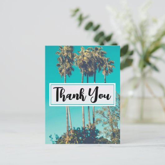Tropische palmbomen California Retro Dank u Briefkaart (Staand voorkant)