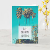 Tropische palmbomen California Retro Verjaardag Kaart (Gele Bloem)