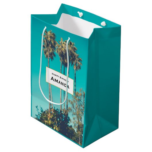 Tropische palmbomen California Retro Verjaardag Medium Cadeauzakje (Voorkant Gekanteld)