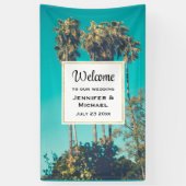 Tropische palmbomen California Retro Vibe Bruiloft Spandoek (Verticaal)
