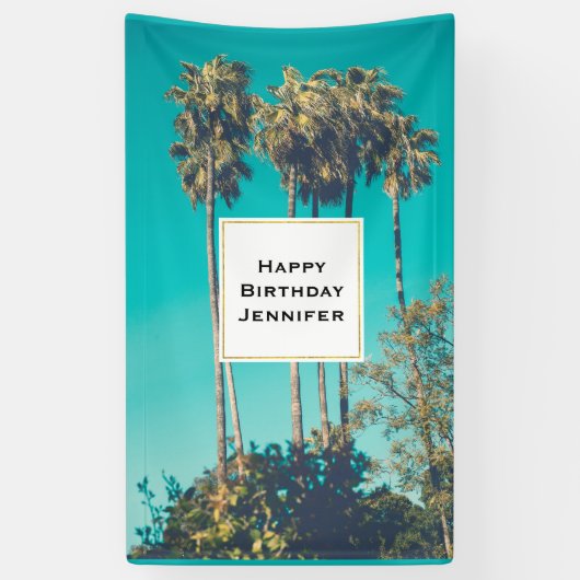 Tropische palmbomen California Retro Vibe Verjaard Spandoek (Verticaal)