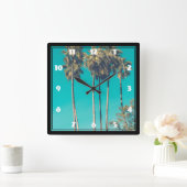 Tropische palmbomen California Retro Vierkante Klok (Huis)