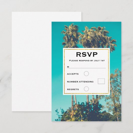 Tropische palmbomen Californië Retro bruiloft RSVP Kaartje (Voorkant / Achterkant)