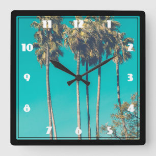 Tropische palmbomen Californië Retro Vierkante Klok