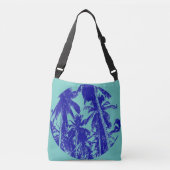 Tropische palmbomen cirkelvormig ontwerp in blauw crossbody tas (Voorkant)