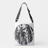 Tropische palmbomen cirkelvormig ontwerp in zwart crossbody tas (Voorkant)