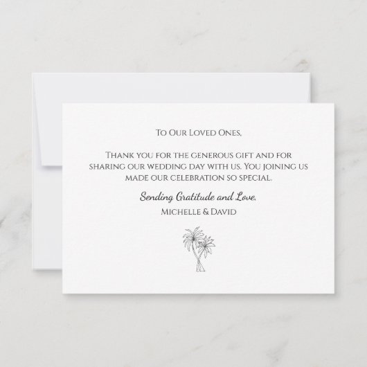 Tropische palmbomen Eenvoudige bestemming Trouwen Bedankkaart (Achterkant)
