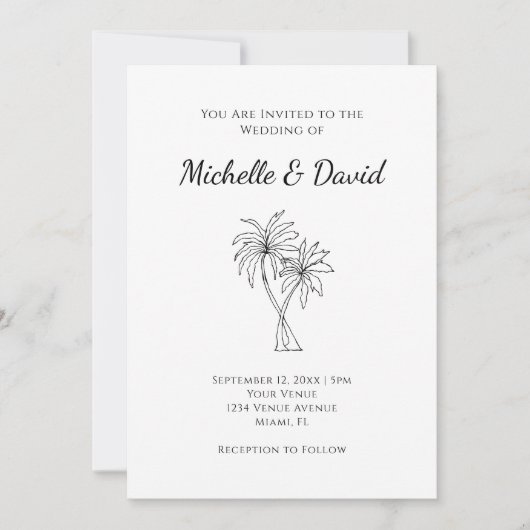Tropische palmbomen Eenvoudige moderne bruiloft Kaart (Voorkant)