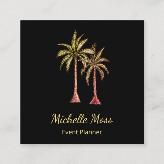 Tropische palmbomen Elegant Professioneel Zwart Vierkante Visitekaartje (Voorkant)