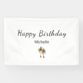 Tropische Palmbomen Elegant Strand Verjaardagsfees Spandoek (Horizontaal)