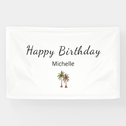 Tropische Palmbomen Elegant Strand Verjaardagsfees Spandoek (Horizontaal)